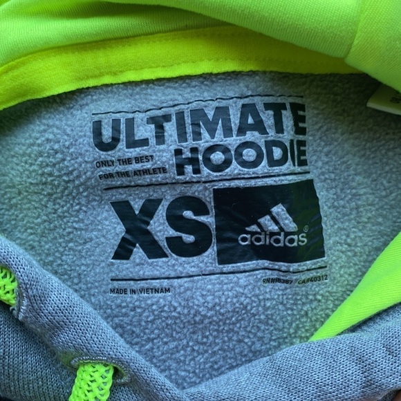 Adidas Ultimate climawarm hoodie, grey and neon yellow, size XS - Picture 3 of 8